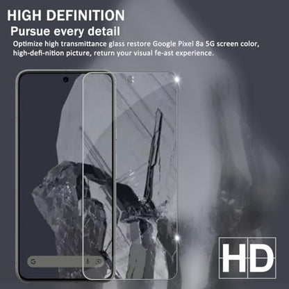 Pixel 8a HD Clear Tempered Glass Screen Protector + Camera Lens Protectors, [2+2 Pack] [3D Glass] [Anti-Glare] [Bubble-Free] Screen Protector Glass For Google Pixel 8a - size: Google Pixel 8a