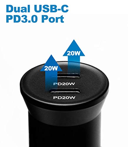 Dual Port 2X 20W Car Charger USB C Car Charger Adapter for Apple iPhone 17 Car Charger, iPhone 15 Pro Max car Charger USB C Adapter