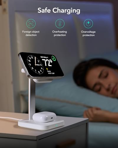 ESR 2 in 1 Magsafe Charger Stand, Wireless Charger Stand for iPhone [Certified], Magsafe Wireless Charging for Multiple Devices iPhone 17e/17/16/15/14/13/12, Apple Watch& AirPods 4/3, White