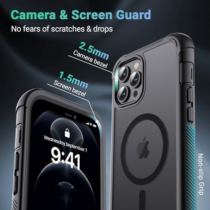 jaroco Magnetic for iPhone 12 Pro Max Case Heavy Duty Protection Black | Compatible with MagSafe,Military Grade Drop Protection,Translucent Matte,Non-Slip,Shockproof 2-Layer Durable Bumper Case - color: Black, size: iPhone 12 Pro Max