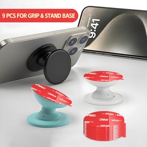 9 Pack Sticky Adhesive 1.38 Inches Circle Strong Bond Socket Base Heat Resistant Duble Sided Replacement Adhesivee for Phone Grip Collapsible Grip & Stand Base (35mm)