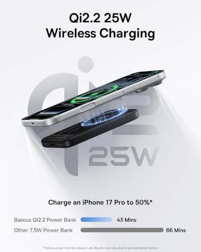 Baseus Picogo Air AM71 Ultra Slim 10000mAh Qi2.2 25W Wireless Power Bank - color: Dark Black