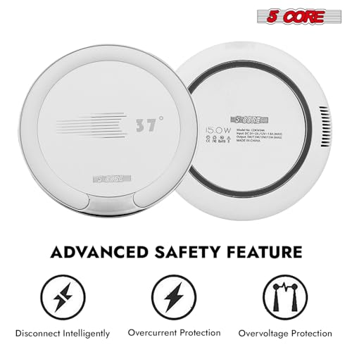 5 Core Fast Wireless Charging Pad 15W Qi-Certified Slim Glass Top Phone Charger with USB-C for iPhone Samsung & Other Smart Phones – CDKW04 W