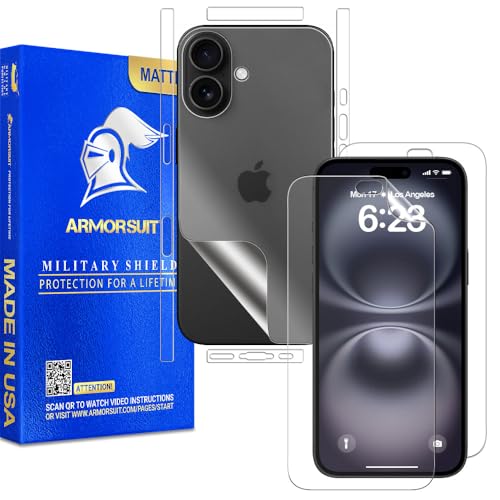 ArmorSuit 2+2 Pack Paper-Feel Texture Full Body Skin + Screen Protector for iPhone 16 Plus MilitaryShield Matte Film - Made in the USA