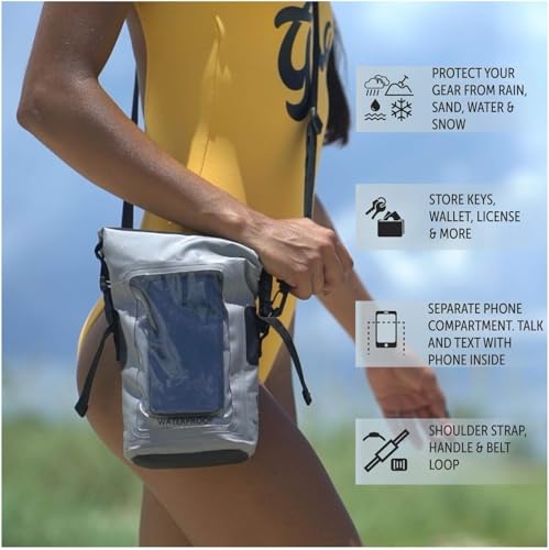 geckobrands Waterproof Phone Tote with 2L Dry Bag and Adjustable Strap – Protect Your Phone and Valuables While on The Go - color: Flamingo Stripe