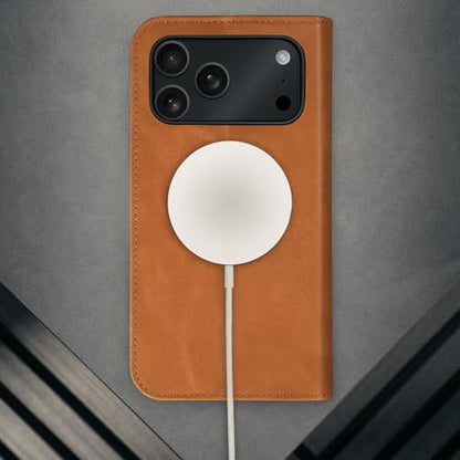 TORRO Leather Case Compatible with iPhone 17 Pro 6.3" 2025 - Premium Leather Wallet Flip Case with Kickstand and Card Slots (Compatible with Official MagSafe Chargers) - Light Brown - color: Light Brown, size: iPhone 17 Pro
