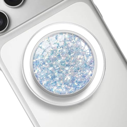 Transparent Magnetic Phone Grip Compatible with Magsafe，Collapsible Mobile Phones Stand Holder for Smartphone Tablet Cell Phone Accessory - Clear Crystal Irregular Blue Glitter - color: Blue Glitter