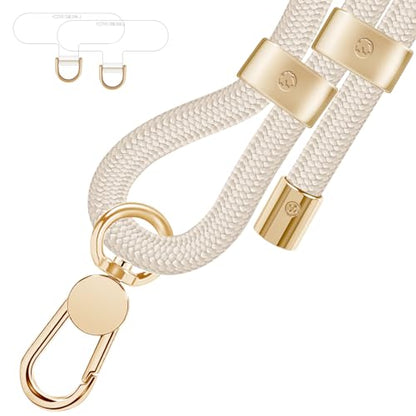 UKON Cell Phone Lanyard,Crossbody Lanyard and Wrist Strap Premium Metal Buckle Phone Charms with 2 X Strap Patch (Beige) - color: Beige