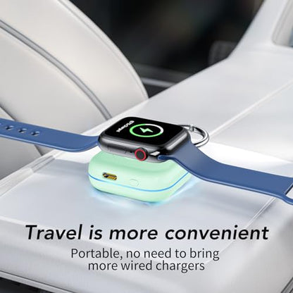 HUOTO for Portable Apple Watch Charger, Mini Purse Keychain 1200mAh iWatch Charger Power Bank Wireless Battery Pack Travel Smart Watch Chargers for Apple Watch Series 11 10 9 8 7 6 5 4 3 2 SE Ultra 2 - color: Green