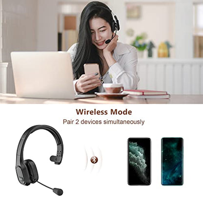 Trucker Bluetooth Headset V5.0, Wireless Headset with Noise Canceling&Mute Microphone for Cell Phones, On Ear Bluetooth Headphone for Computer, Zoom Meetings, Skype, Home Office - style: BH-M100