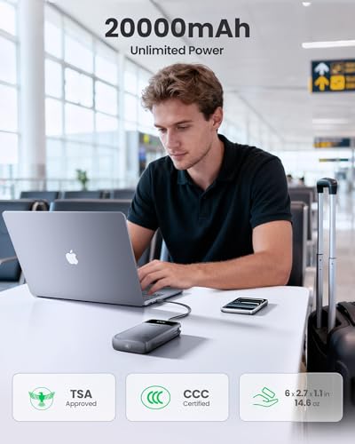 PISEN 3C Certified Power Bank - 20000mAh 67W CCC Power Bank with Built in Cable, Travel Battery Pack Portable 3C Charger with LED Display, 67W Portable Charger with Built in Cable for iPhone, MacBook