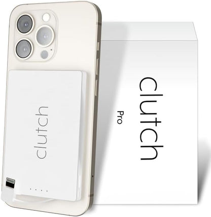 Clutch Pro – World's Thinnest iPhone Charger – Portable Power Bank 5000mAh – Magnetic Built-in Lightning Cable – TSA Approved Travel Charger – iPhone 14 & Earlier – White - color: White