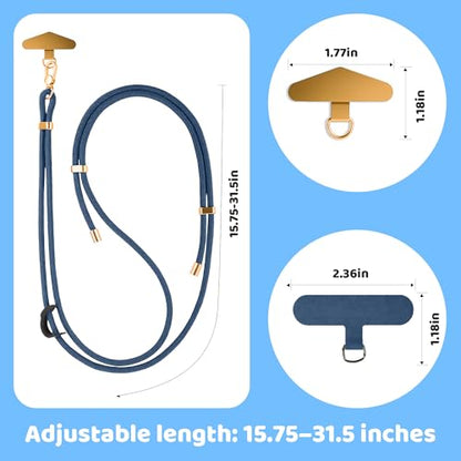 BestStone Crossbody Phone Lanyard Strap with 2 Tether Tabs (Nylon Pad + Metal Plate), Adjustable Cell Phone Lanyard - color: Navy Blue