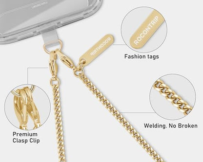 ROCONTRIP Metal Phone Chain Set Crossbody Phone Chain and Phone Wrist Strap iPhone Lanyard Handmade Phone Strap and Phone Wristlet Strap with 2*Tether Tabs for Women and Men - color: Pale Gold, size: Extended