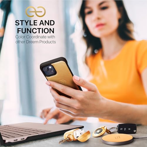 Dreem Vegan Leather Magnetic Detachable Wallet Case for iPhone 13 Gold | Built-in Phone Stand, RFID Blocking Card Holder Flip Cover, MagSafe Compatible, Gift Box [Fibonacci: Gold] - color: Gold, size: iPhone 13
