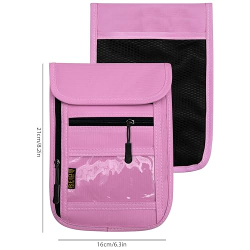 RFID Blocking Travel Neck Wallet Pouch and Passport Holder, Travel Neck Pouch Passport Holder for Women & Men - Pink - color: Pink