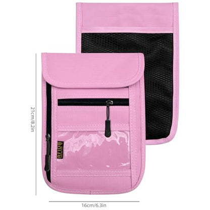 RFID Blocking Travel Neck Wallet Pouch and Passport Holder, Travel Neck Pouch Passport Holder for Women & Men - Pink - color: Pink