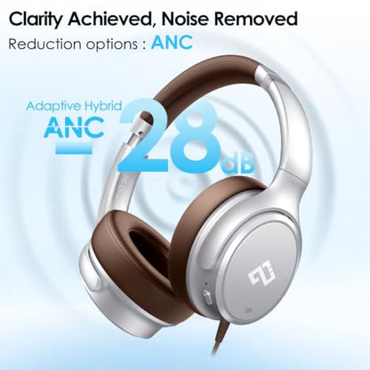USB C Wired Headphones Active Noise Canceling Headphone Over Ear-Brown - color: Silver