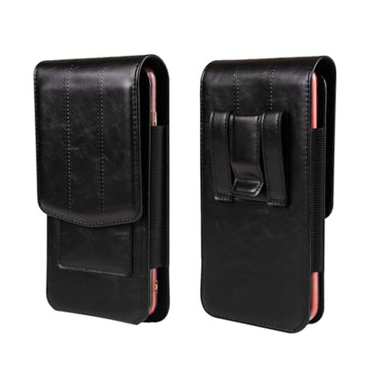 Cell phone Waist Bag with Belt Clip Leather, Vertical Cell Phone Belt Pouch for Men's, Smartphone Waist Holder Wallet Hiking Travel Carrying Case Belt Holster Pack with Card Slot Carabiner Hook - color: Black, size: 6.9 INCH