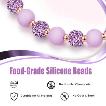 Food-Grade Silicone Phone Wrist Strap with Tether Tab/Clip, Sparkling Bead Phone Lanyard/Phone Charm - color: Lavender