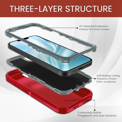 MXX for iPhone 16e & iPhone 17e Case, [Compatible with MagSafe] Heavy Duty Phone Cover with 3-Layer Shockproof Dustproof Drop Resistant Protection – Red/Grey - color: Red