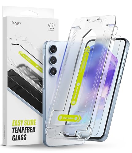 Ringke for Samsung Galaxy A55 5G Screen Protector [Easy Slide, 2 Pack] | Easy Installation with Alignment Tool, Case Friendly Premium 9H Hardness Tempered Glass - size: Galaxy A55