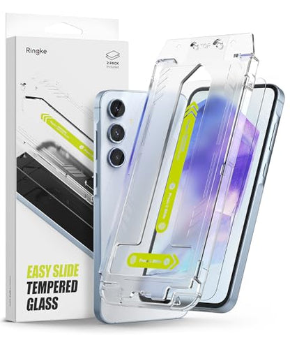 Ringke for Samsung Galaxy A55 5G Screen Protector [Easy Slide, 2 Pack] | Easy Installation with Alignment Tool, Case Friendly Premium 9H Hardness Tempered Glass - size: Galaxy A55