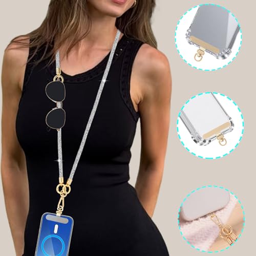 Crystal Phone Lanyard Crossbody and Wrist Strap Lanyard Rhinestone Anti-Theft Phone Strap Phone Neck Strap for Women - color: Clear Crystal