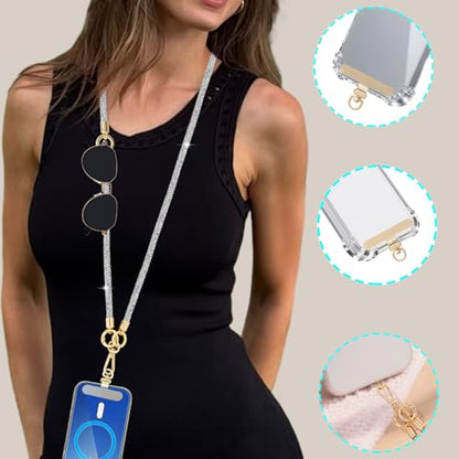 Crystal Phone Lanyard Crossbody and Wrist Strap Lanyard Rhinestone Anti-Theft Phone Strap Phone Neck Strap for Women - color: Clear Crystal