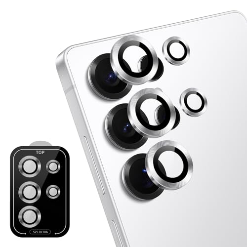 Camera Lens Protector for Samsung Galaxy S25 Ultra 5G, 9H Tempered Glass Individual Metal Ring Camera Cover, Case Friendly Camera Protector for Galaxy S25 Ultra - Titanium Whitesilver