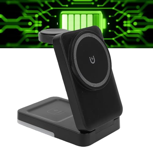 Wireless Charger Stand 3 in 1, Foldable Fast Charging Station 15W, Portable Wireless Charging Pad for Phone Watch Earphone Black - color: Black