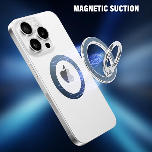 Guppy Magnetic Phone Ring Holder, Glitter Magnet Finger Ring Grip Stand Holder, 360° Rotation with Cell Phone Ring Stand, Compatible with MagSafe for iPhone 17 Pro Max 16 15 14 13 12 All-Blue - color: Blue