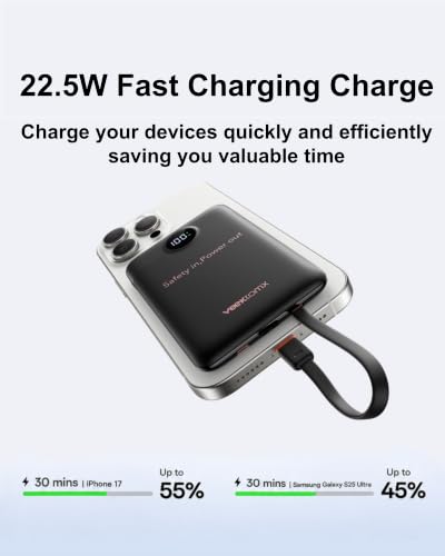 VEEKTOMX Portable Charger with Built-in Cables, 10000mAh Slim Power Bank - color: Black
