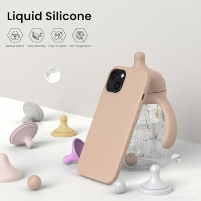 ORNARTO Compatible with iPhone 15 Case 6.1, Slim Liquid Silicone 3 Layers Full Covered Soft Gel Rubber Phone Case, Anti-Scratch Shockproof Protective Cover 6.1 Inch, Khaki Nude - color: Khaki Nude