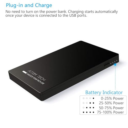 Portable Charger Power Bank 3000mAh Slim Dual USB Travel Black | Pocket Sized 2.2oz Light Design Charges Two Devices Simultaneously With FCC Safety Certified Circuit Protection