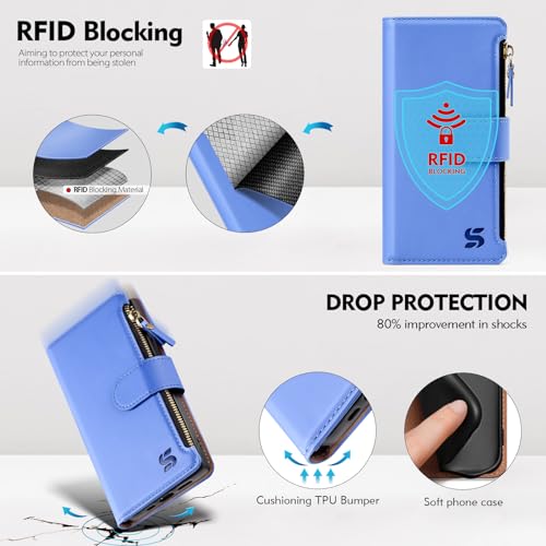Shieldtop Compatible with Samsung Galaxy S23 Ultra 5G Wallet Case with Card Holder,Women Men RFID Blocking PU Leather Phone Case Flip Protective Cover Wrist Strap Zipper Credit Card Slots,Purple Blue - color: Purple Blue, size: Galaxy S23 Ultra - 6.8"