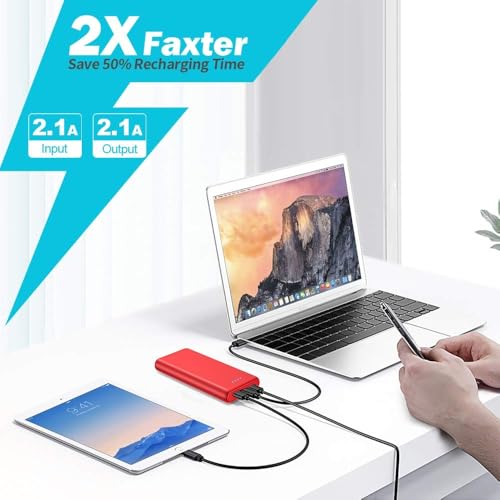 Portable Charger Power Bank 26800mah,Ultra-High Capacity Safer External Cell Phone Battery Pack,2 USB Output High Speed Charging Power bank Compatible with iPhone 17 16 15 14 13 Samsung Android LG-Red - color: Red