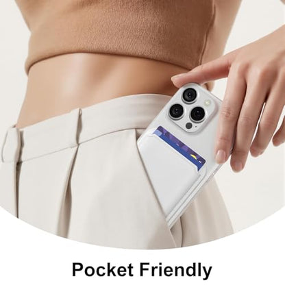 oakxco Magnetic Phone Wallet Stick On, Secure Phone Card Holder Silicone Compatible with Magsafe, Adhesive Pocket Sleeve ID Credit Card, Slim Thin Card Case, Compatible with iPhone Samsung, White - color: White