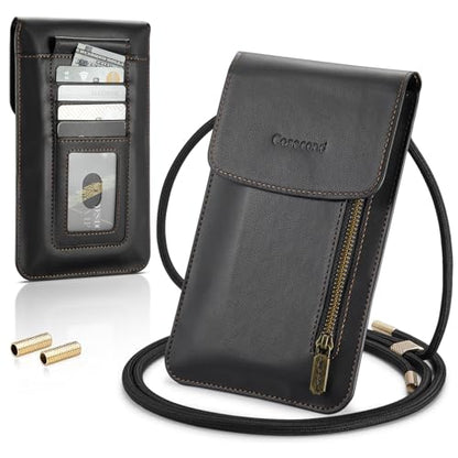 Small Crossbody Bag Cell Phone Purse for Women Men Leather Mini Shoulder Bag Wallet Case with Card Holder Slot Lanyard for All Phones iPhone 16 15 11 Samsung Google Moto up to 7.5" Black - color: Black 1