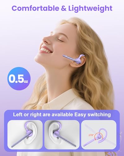 New Bee Bluetooth Headset V5.1 72H Talk Dual Mic with Mute Button for Work, Wireless Hand-Free Bluetooth Earpiece with 500mAh Charging Case for Cell Phone Calls Driver (M54, Purple) - color: Purple