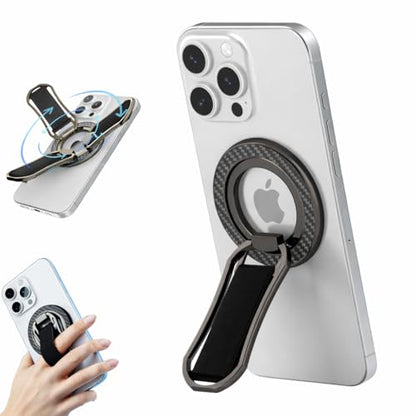 Mizi [2025 Upgraded] Magnetic Phone Holder with 360° Rotating Stand – 4-in-1 Grip Strap Compatible with iPhone 12–16, Samsung, Pixel – Strong Magnet, Kickstand, Wireless Charging – Black