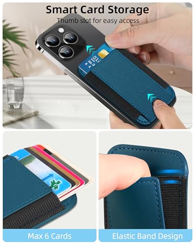 HiWe for MagSafe Wallet, 7 Cards Holder for Phone Case, RFID Blocking - color: Dark Blue Wallet - Black Band