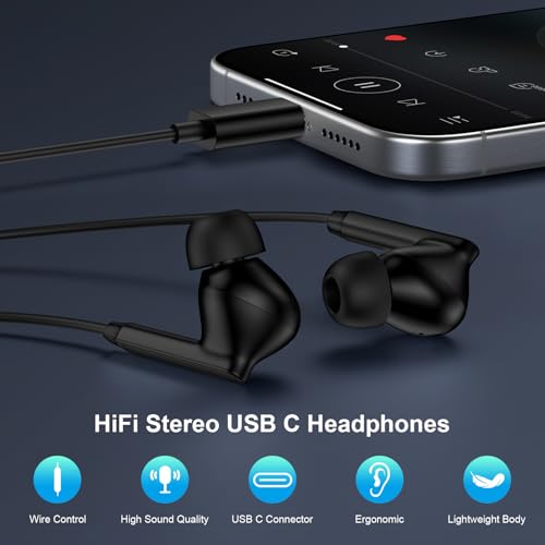 USB C Samsung Earbuds Wired for Samsung Galaxy A57 A37 S26 Ultra S25 Edge - color: Black