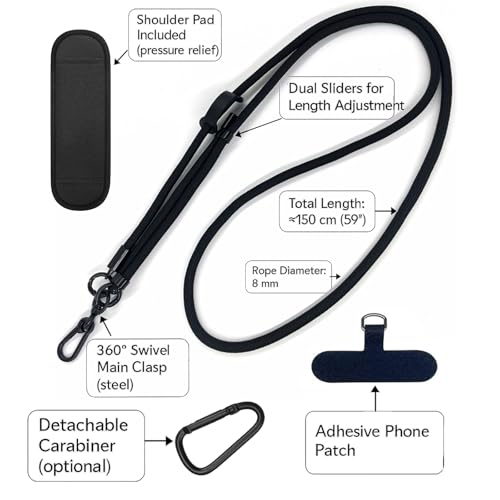 Adjustable Crossbody Phone Lanyard for Teachers & Commute, Padded Shoulder for Phone&Walkie Talkie