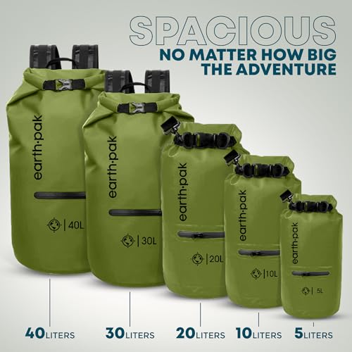 Earth Pak Waterproof Dry Bag with Zippered Pocket - Waterproof Dry Bag Backpack Keeps Gear Dry - color: Forest Green, size: 10L