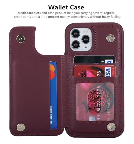 iCoverCase Compatible with iPhone 11 Pro Phone Case with Card Holder, Wallet Case for Women Men RFID Blocking PU Leather Protective Case 5.8 Inch (Wine Red) - color: Wine Red