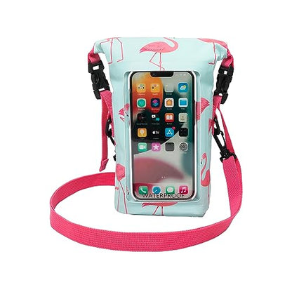 geckobrands Waterproof Phone Tote with 2L Dry Bag and Adjustable Strap – Protect Your Phone and Valuables While on The Go - color: Flamingo Stripe