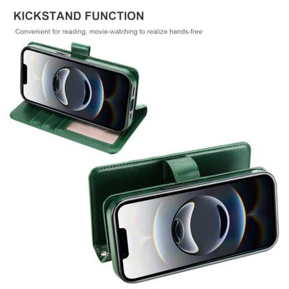 Bocasal Detachable Wallet Case Card Holder for iPhone 17e/16e, Green | RFID Blocking Kickstand Card Slots Holder PU Leather Magnetic Shockproof Wrist Strap Removable Flip Protective Cover 6.1 inch - color: Green