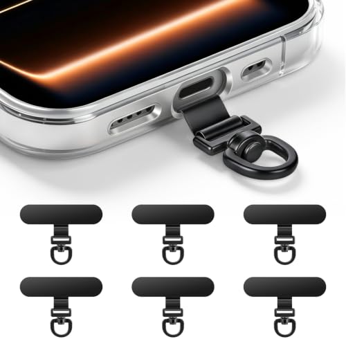 MoKo Rotatable 360° Stainless Steel Phone Tether Tabs - 6 Pack - color: Black*6Pack