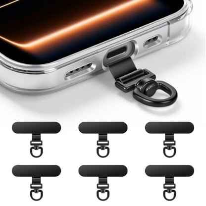 MoKo Rotatable 360° Stainless Steel Phone Tether Tabs - 6 Pack - color: Black*6Pack